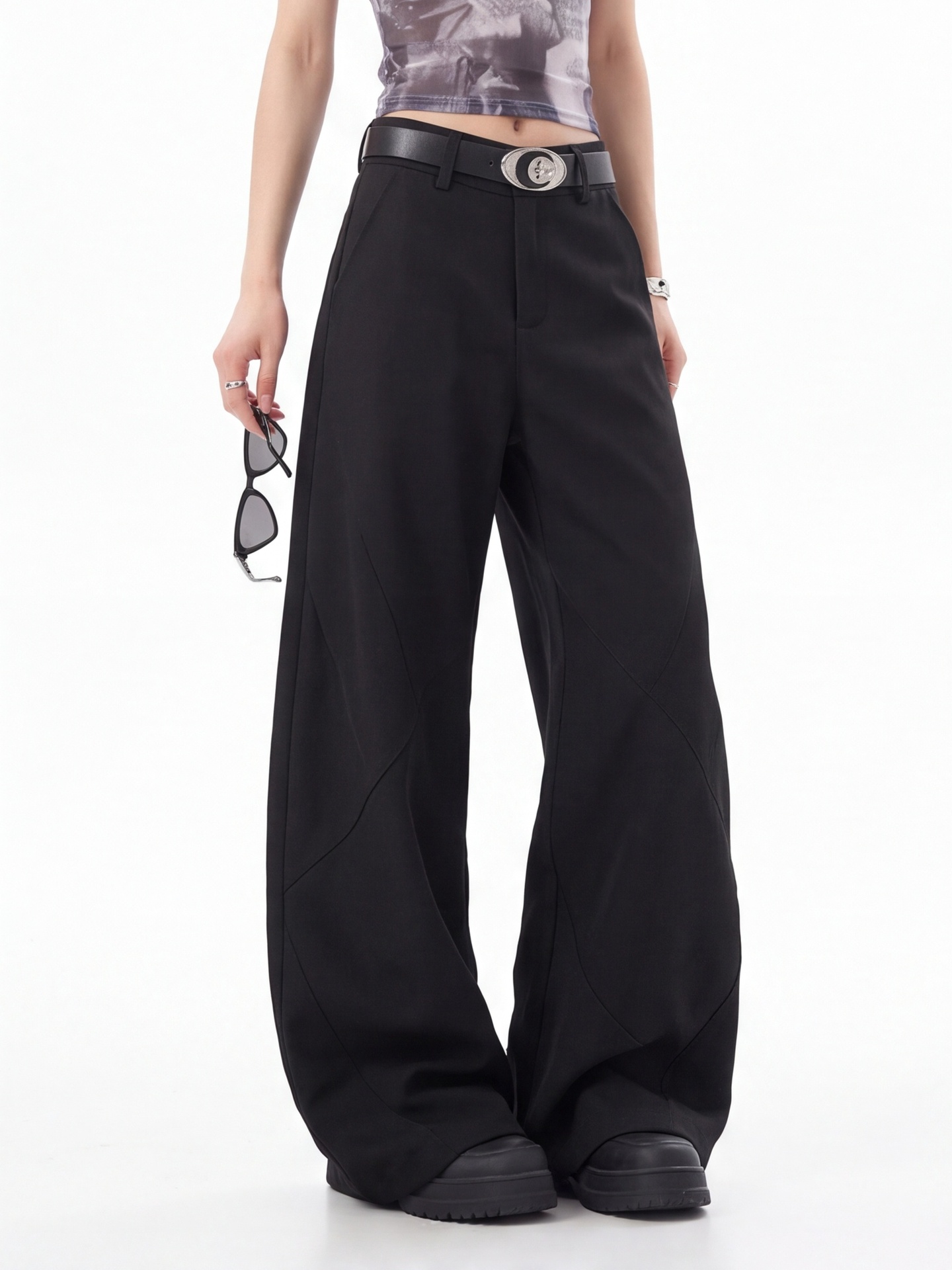 Tailored Trouser Wide - Черные женские брюки с высокой талией